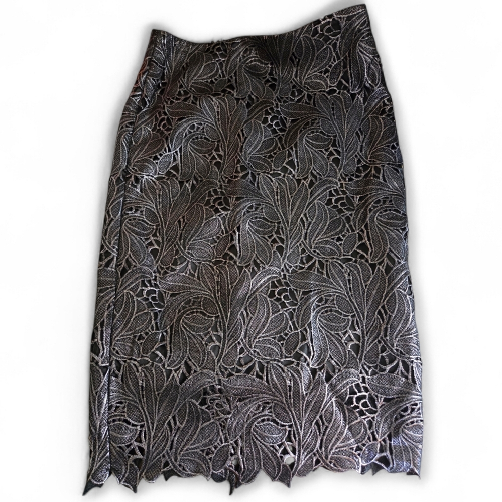 White House Black Market Black and Gray Lace Pencil Skirt